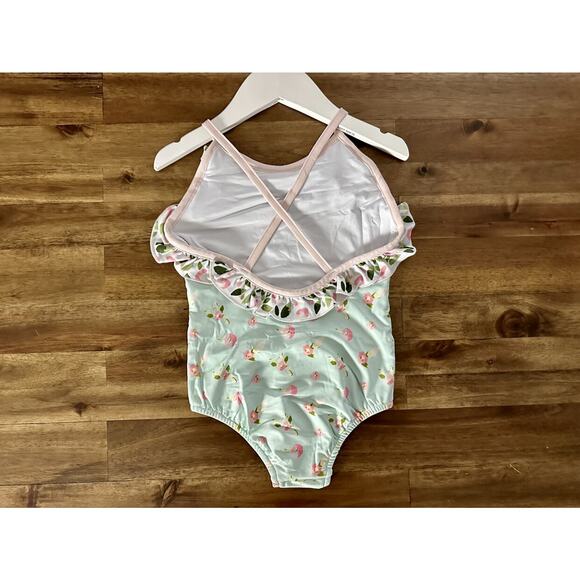 NWT SweetHoney Mary One Piece Swimsuit Santa Cruz Floral Green Pink Ruffle 4T - Picture 5 of 9